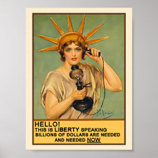 Póster Lady Liberty al teléfono