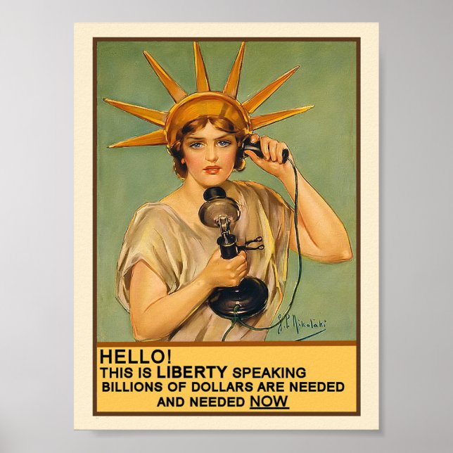 Póster Lady Liberty al teléfono (Frente)