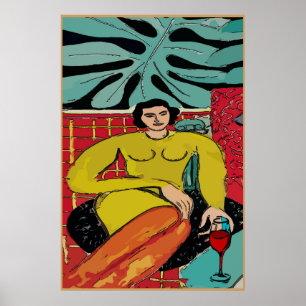 Póster Lady Matisse con vino rojo