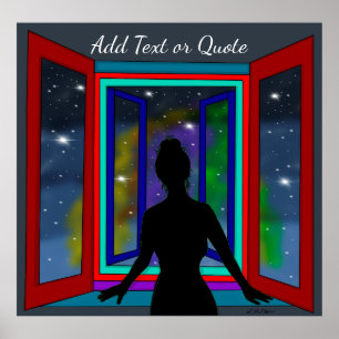 Póster Lady Mirando la ventana Cita personalizada