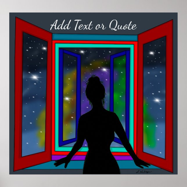 Póster Lady Mirando la ventana Cita personalizada (Frente)