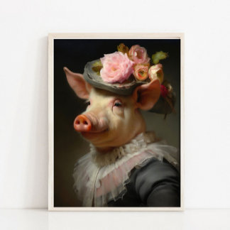 Póster Lady Pig Vintage Portrait, Victorian Animal Portra