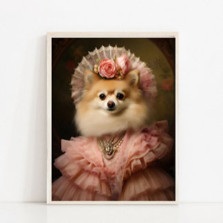 Póster Lady Pomeranian Portrait, Victorian Animal Portrai