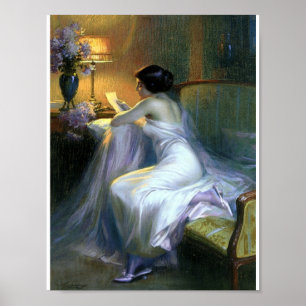 Póster Lady reading a letter antique fine art