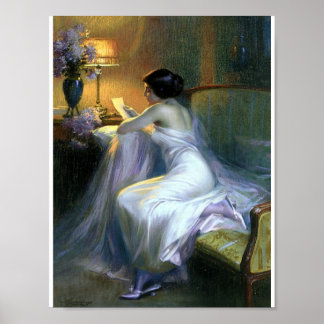 Póster Lady reading a letter antique fine art