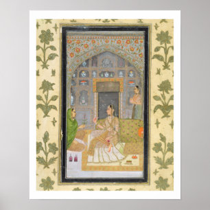 Póster Lady seated in a Pavilion with attendants, from th