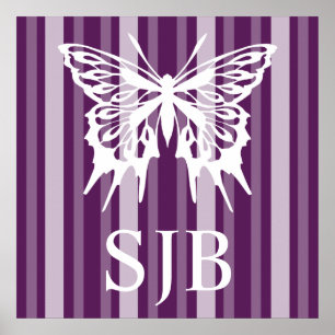 Póster Lady Stripe violeta victoriana con mariposa