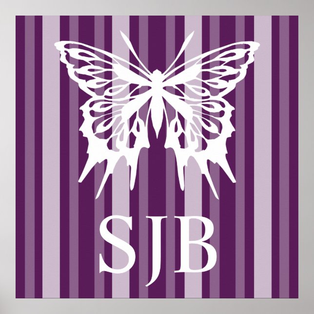 Póster Lady Stripe violeta victoriana con mariposa (Frente)