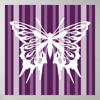 Póster Lady Stripe violeta victoriana con mariposa