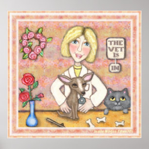 Póster Lady Vet con perro y gato