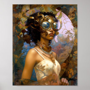 Póster Lady Wearing Goggles Black Fantasy Sci-Fi