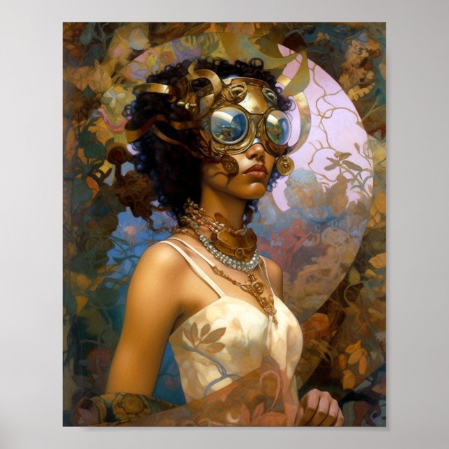 Póster Lady Wearing Goggles Black Fantasy Sci-Fi (Frente)