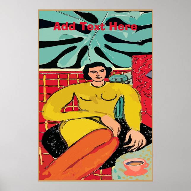 Póster Lady with Coffee Cup, editar texto (Frente)