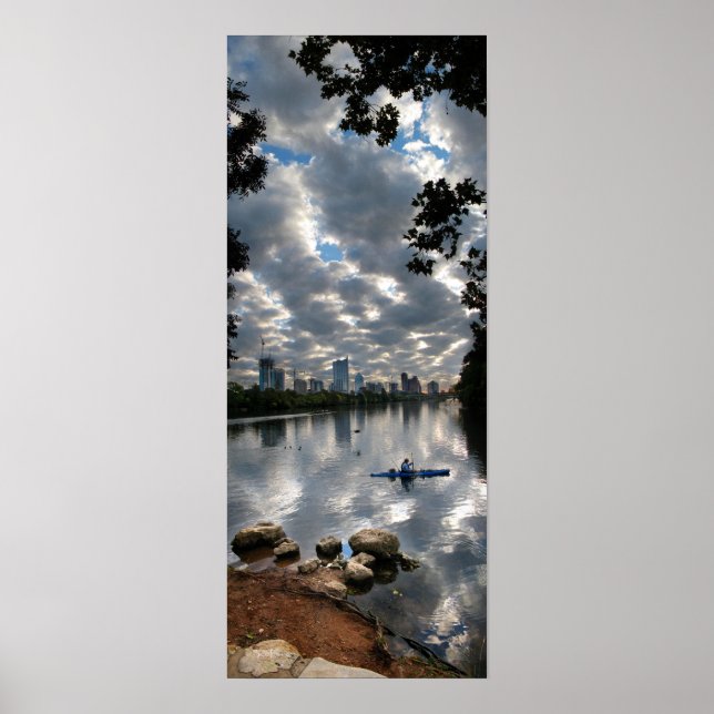 Póster Ladybird Lake Kayak - Skyline - Austin Texas (Frente)