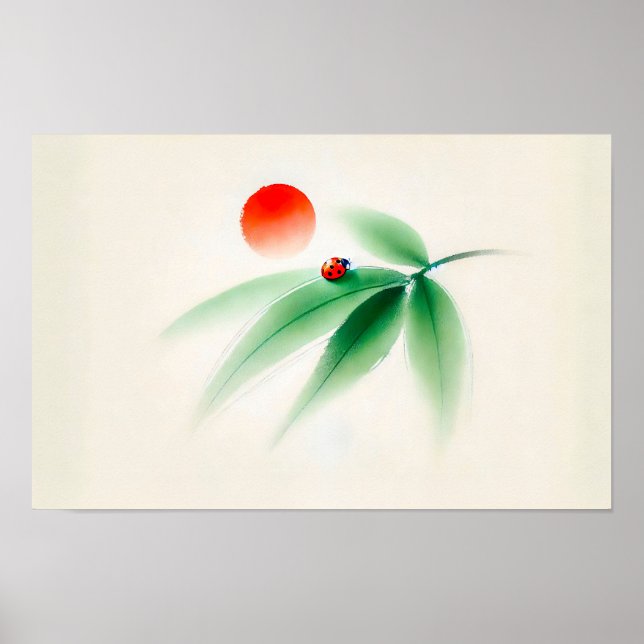 Póster Ladybug chino sobre el bambú (Frente)