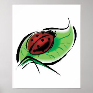 Póster ladybug de bonito en hoja