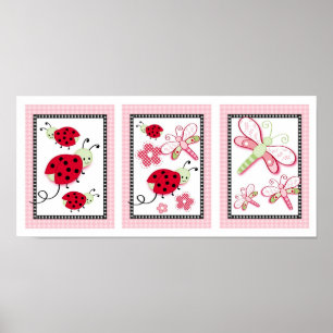 Póster Ladybug Dragonfly Flor Nursera Wall Art Imprimir