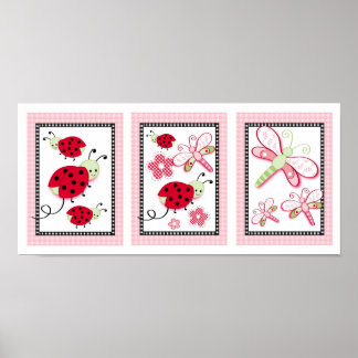 Póster Ladybug Dragonfly Flor Nursera Wall Art Imprimir