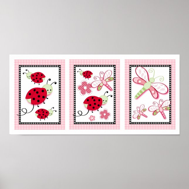 Póster Ladybug Dragonfly Flor Nursera Wall Art Imprimir (Frente)