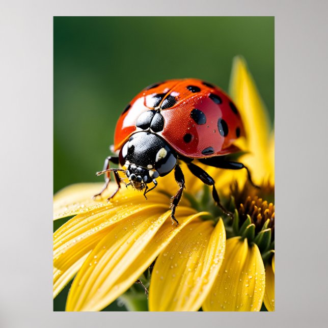 Póster Ladybug en la fotografía de la macro girasol (Frente)