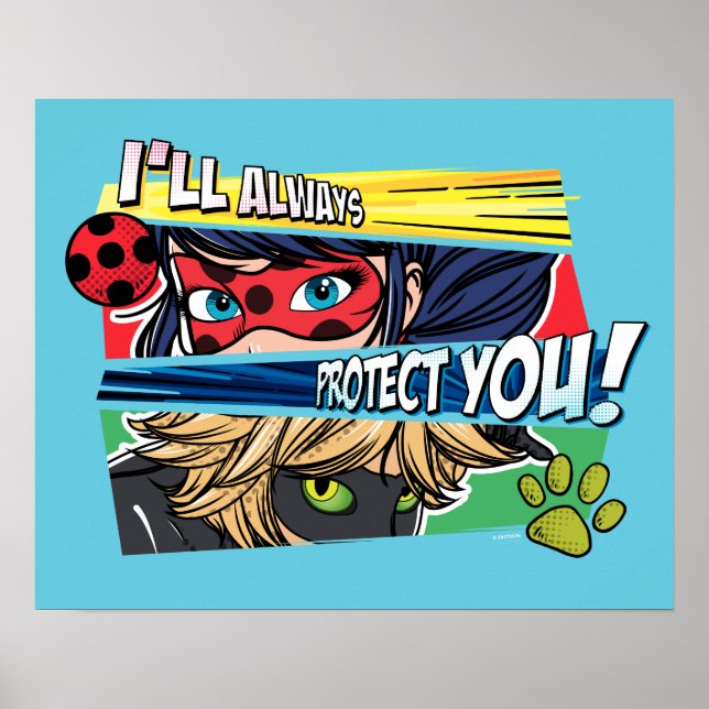 Póster Ladybug milagroso y Cat Noir siempre te protegen (Frente)