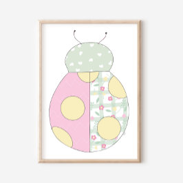 Póster Ladybug Quilt Style Art Print on White Background