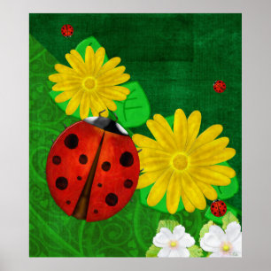 Póster Ladybug Whimsey 3D Folk Art