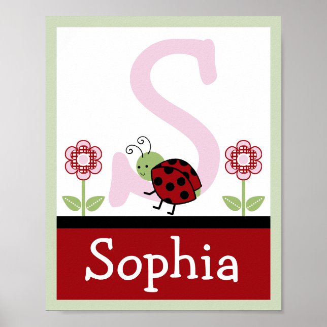 Póster Ladybug y Flower Letter & Name Wall Art Poster (Frente)