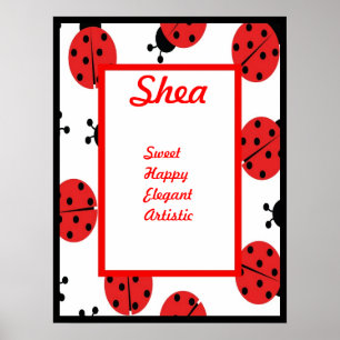 Póster Ladybugs Girls Any Name Wall Art Print Decor