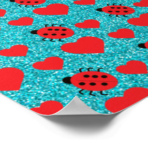 Póster Ladybugs Lucky Insect Red Hearts Black Polka Dots