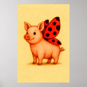 Póster Ladypig Pig Wall Art, Ladybug Wings Pig