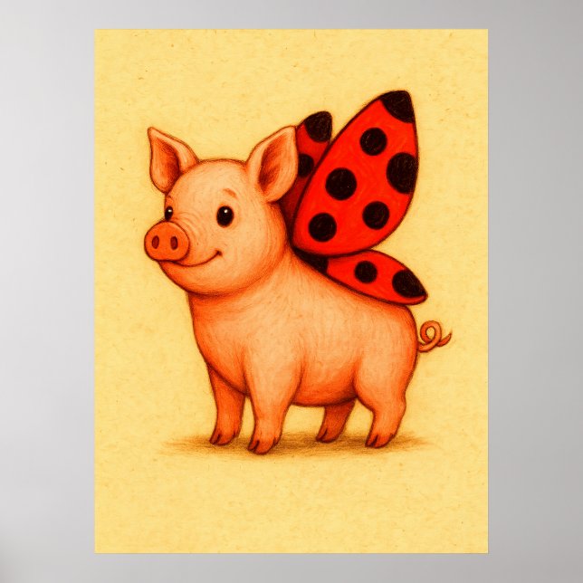 Póster Ladypig Pig Wall Art, Ladybug Wings Pig (Frente)