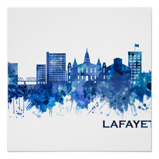 Póster Lafayette Louisiana Skyline Blue (Anverso)