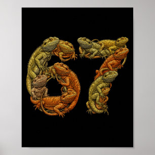Póster Lagarto barbudo divertido 6 7 Meme Seis Siete Bear