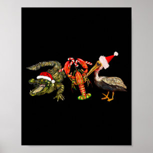 Póster Lagarto de Navidad divertido Pelícano Cangrejo de 