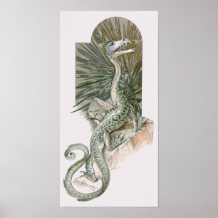 Póster Lagarto Dragón Mitológico en Rocas, Mitología Anti