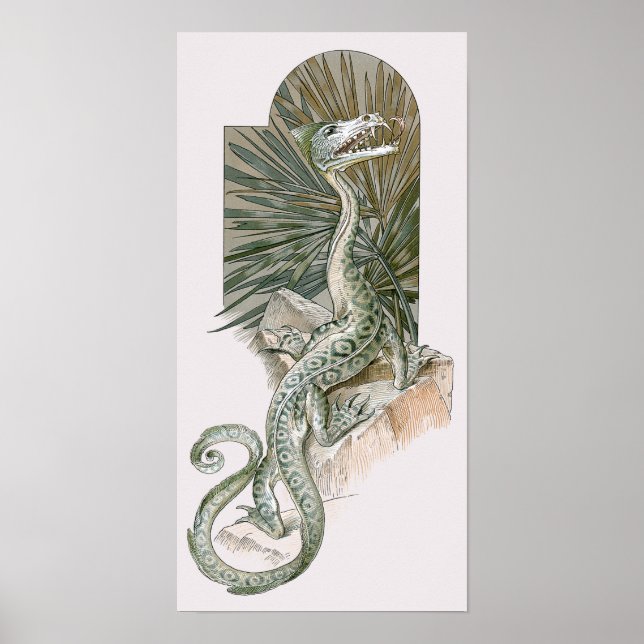 Póster Lagarto Dragón Mitológico en Rocas, Mitología Anti (Frente)