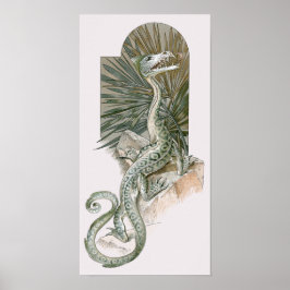 Póster Lagarto Dragón Mitológico en Rocas, Mitología Vint