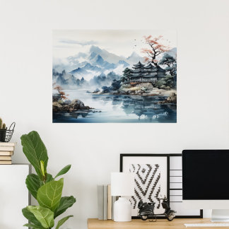 Póster Lago acuático japonés