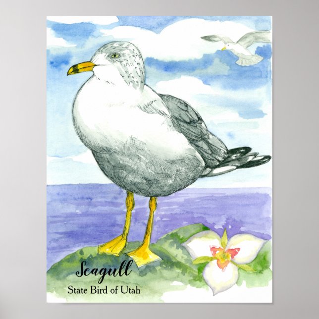 Póster Lago acuático Seagull White Ocean Bird (Frente)