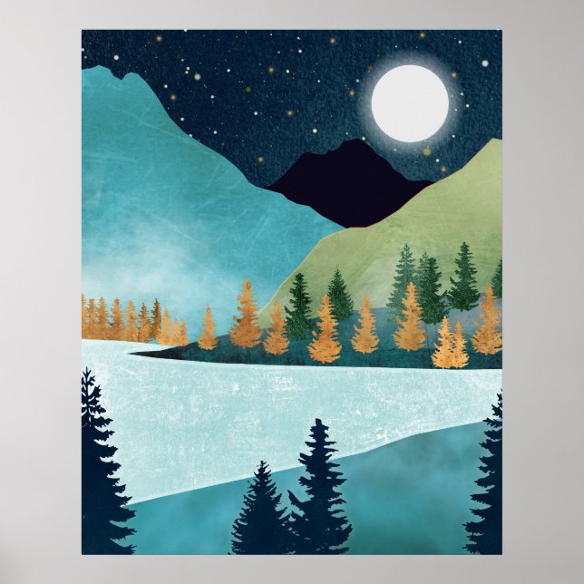 Póster Lago al amanecer de luna (Frente)