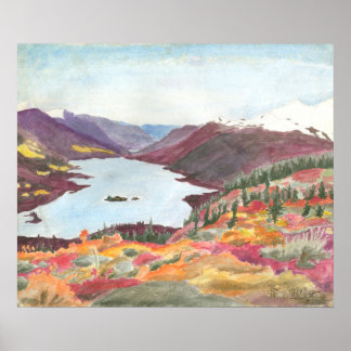Póster Lago Ártico en acuarela de otoño: