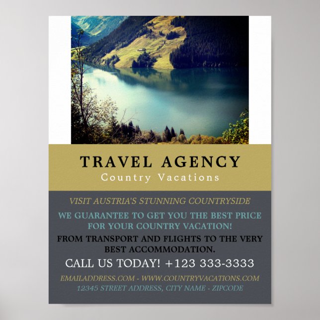 Póster Lago austríaco, publicidad de agencia de viajes (Frente)