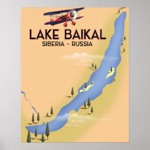 Póster Lago Baikal Siberia cartel de viaje ruso Mapa