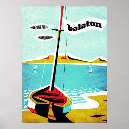 Póster Lago Balaton, barco pesquero en la costa, Hungría