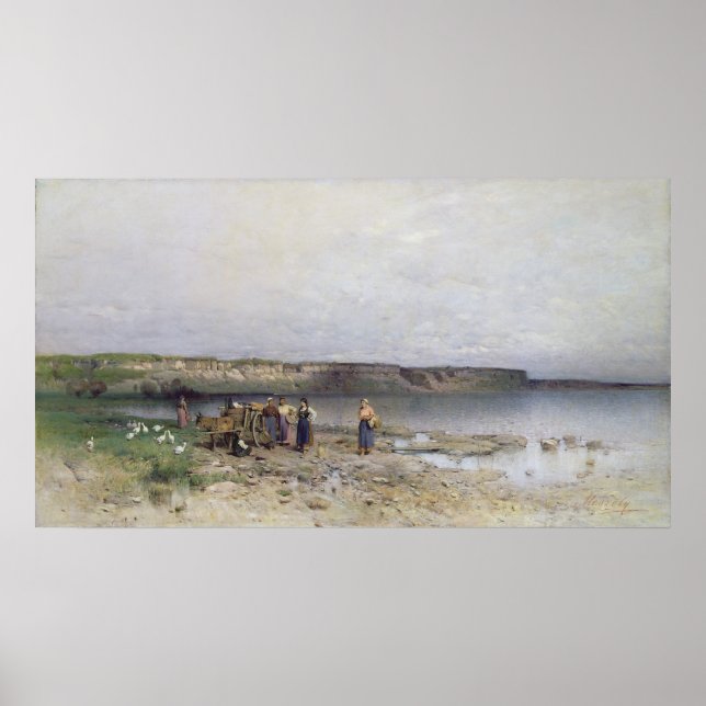 Póster Lago Balaton con la costa de Akarattya, 1885 (Frente)