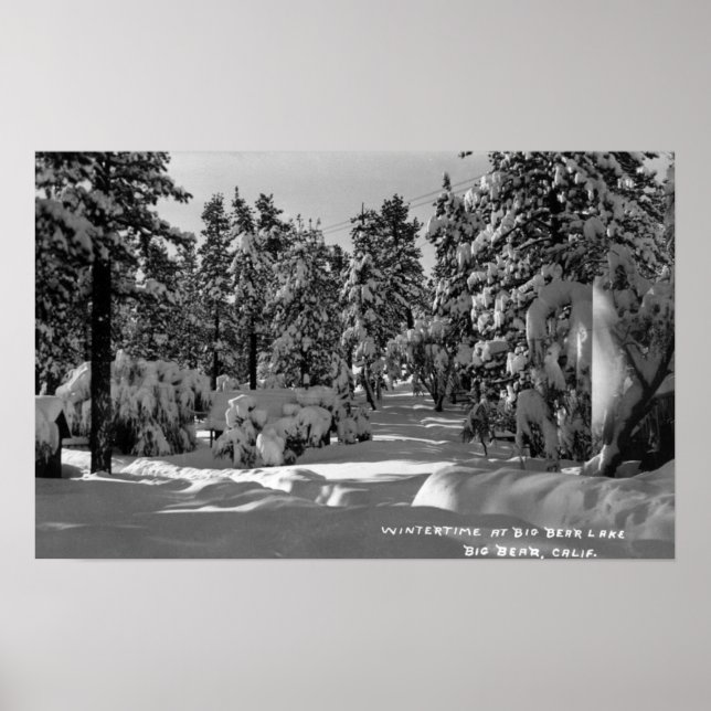 Póster Lago Big Bear, CA en la nieve de invierno (Frente)