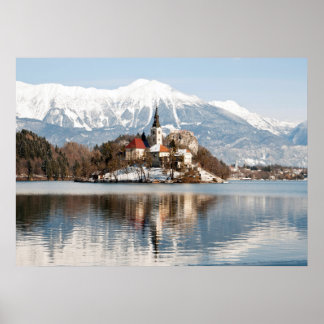 Póster Lago Bled en invierno, Eslovenia