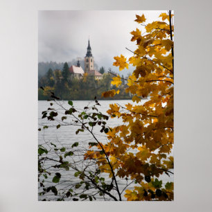 Póster Lago Bled en otoño