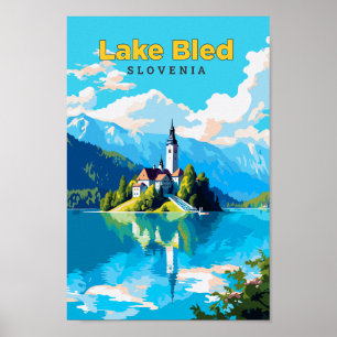 Póster Lago Bled Eslovenia Viaje a la Viaje Art Vintage